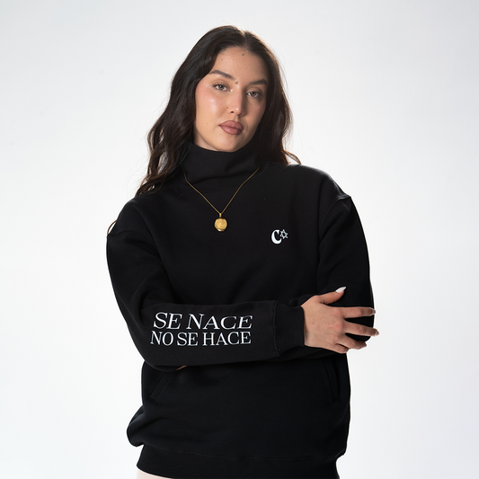 Sudadera Negra Camarón Chimenea Blanco