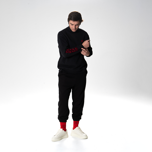 Sudadera Negra Camarón Chimenea Rojo