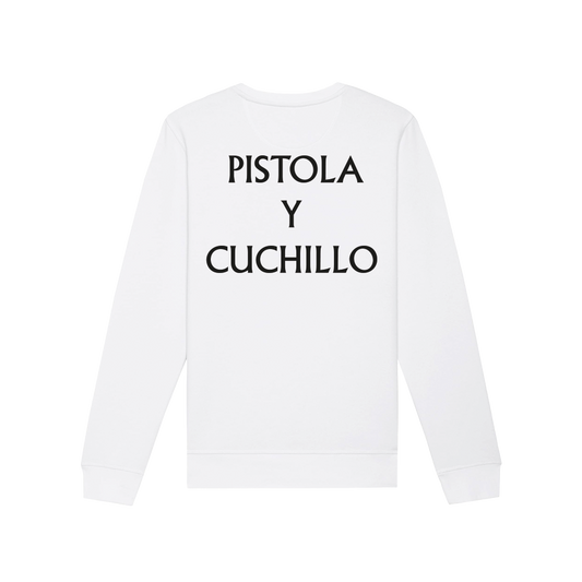 Sudadera Blanca Pistola y Cuchillo Camarón